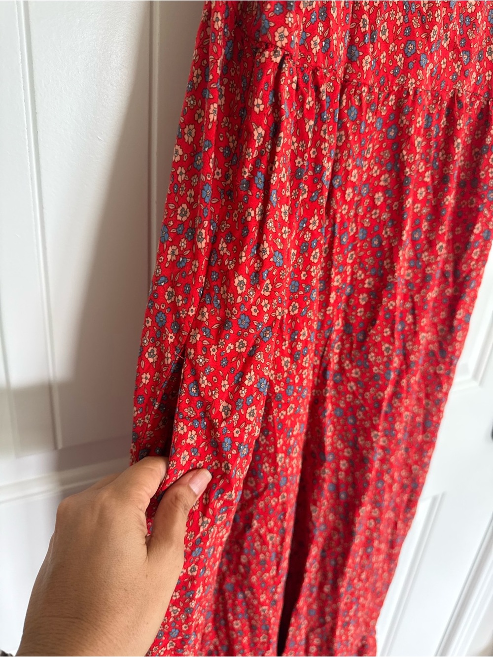 Natural Life Jamie Jumpsuit Red Ditsy Floral Wide Leg Smocked Boho Festival S - Picture 5 of 9